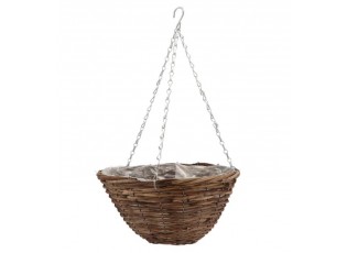 Závěsný hnědý proutěný kulatý květináč - Ø 35*16 cm