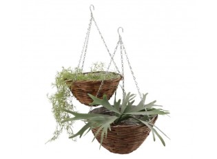 Závěsný hnědý proutěný kulatý květináč - Ø 35*16 cm