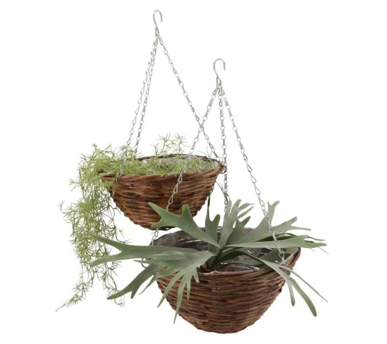 Závěsný hnědý proutěný kulatý květináč - Ø 35*16 cm daan kromhout Závěsný hnědý proutěný kulatý květináč - Ø 35*16 cm daan kromhout