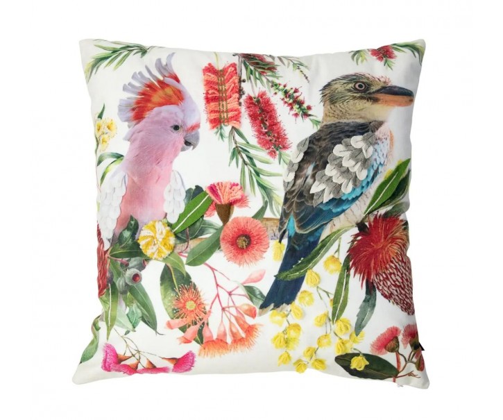 Bílý polštář s papouškem a květy Fleury Bird - 45*10*45cm Mars & More 