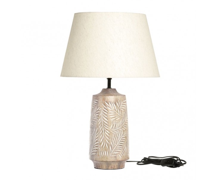 Stolní lampa s dřevěnou základnou a lněným stínidlem Popp - 37*57 cm/ E27 Chic Antique