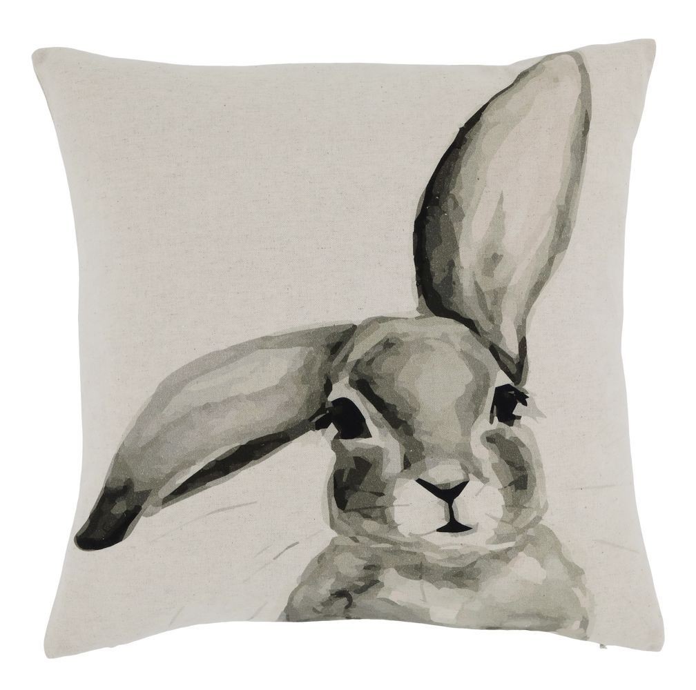 Béžový bavlněno-lněný povlak na polštář s králíčkem Rabbi - 45*45 cm
