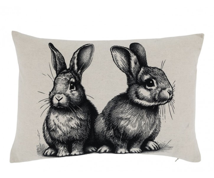Béžový bavlněno-lněný povlak na polštář s králíčky Rabbi - 35*50 cm Chic Antique