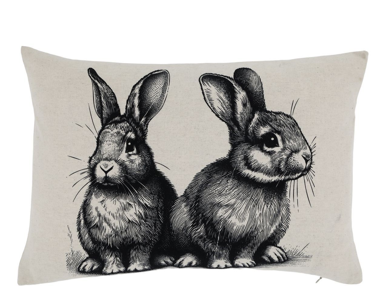 Béžový bavlněno-lněný povlak na polštář s králíčky Rabbi - 35*50 cm