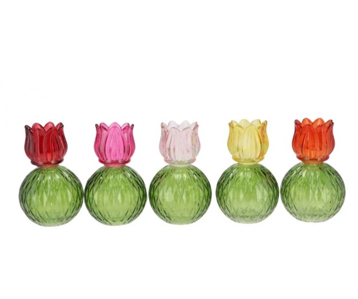 5ks barevný mix skleněný svícen/ váza tulipán Love Tulip - Ø 11*17 cm daan kromhout