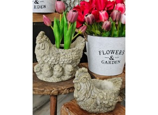Šedý antik cementový květináč slepice s kuřátky Chick Uniq - 21*16*19 cm