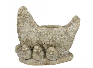 Šedý antik cementový květináč slepice s kuřátky Chick Uniq - 21*16*19 cm