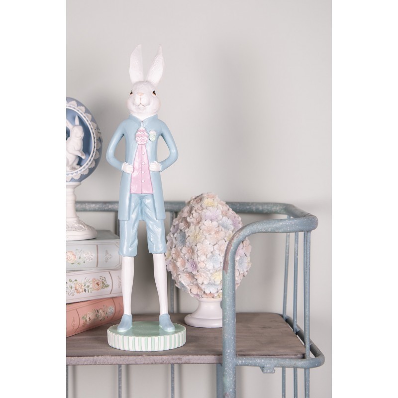 Dekorace bílý králík elegán v modrém obleku - Ø 10*40 cm Clayre & Eef Dekorace bílý králík elegán v modrém obleku - Ø 10*40 cm Clayre & Eef