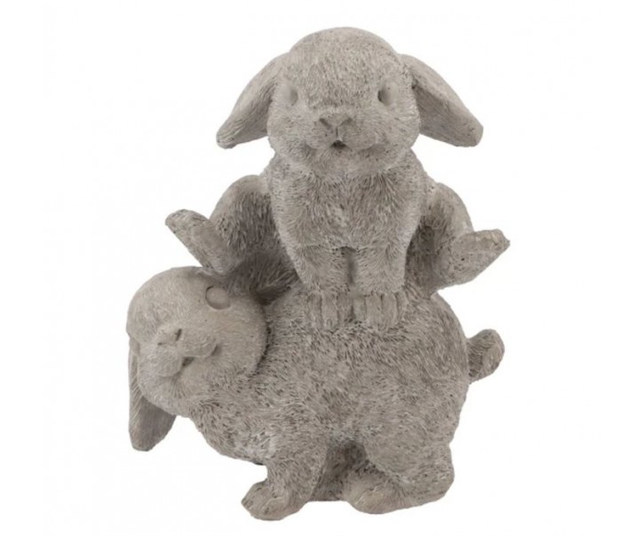 Šedá antik cementová dekorace králíčci Jumping Rabbit - 15*11*20 cm daan kromhout