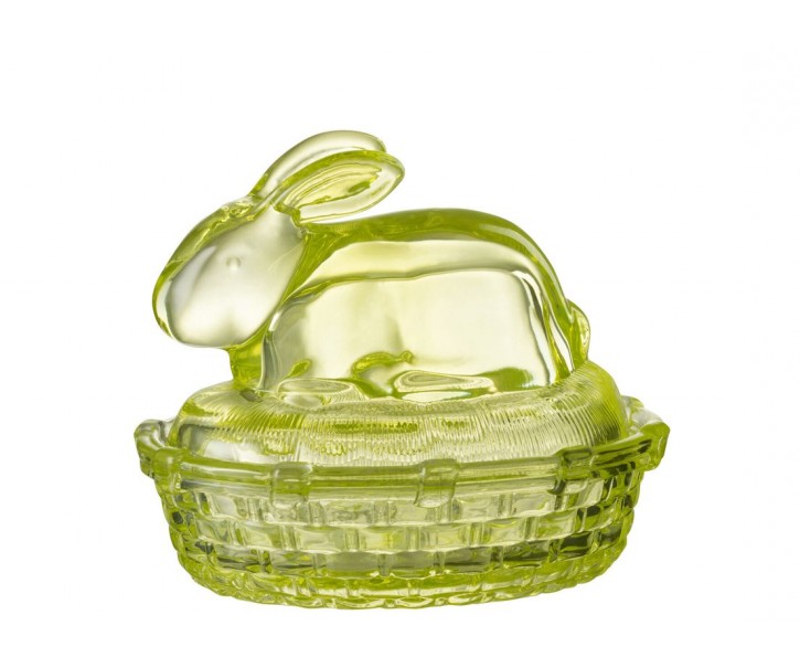 Zelená skleněná nádoba s víkem králík - 14*10*11cm/ 150ml J-Line by Jolipa