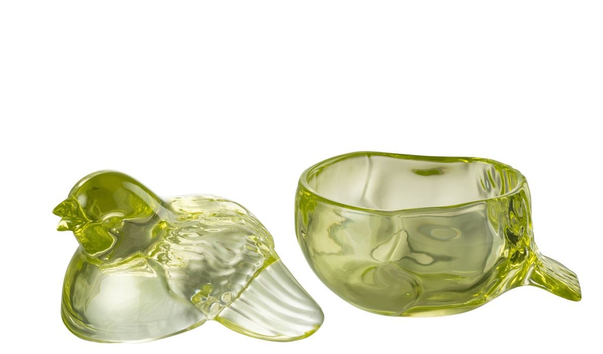 Zelená skleněná nádoba s víkem ptáček - 14*14*13cm/ 250ml J-Line by Jolipa Zelená skleněná nádoba s víkem ptáček - 14*14*13cm/ 250ml J-Line by Jolipa