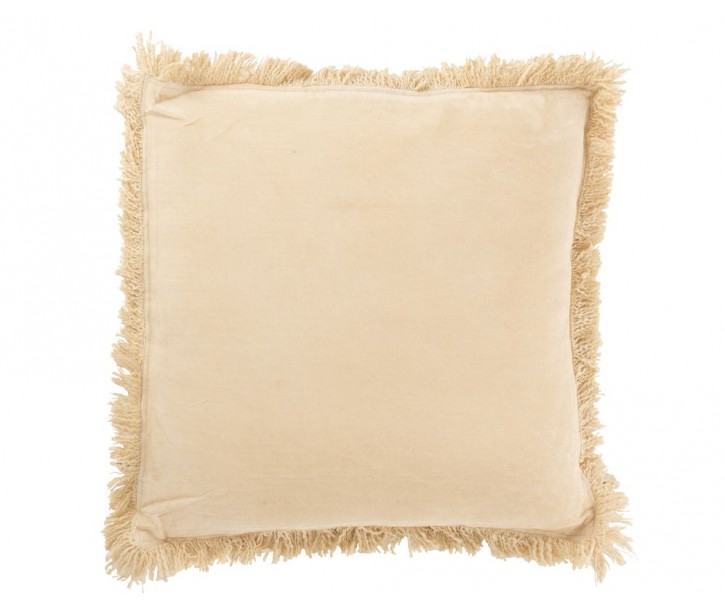Béžový sametový polštář s třásněmi Fringe - 50*9*50 cm J-Line by Jolipa