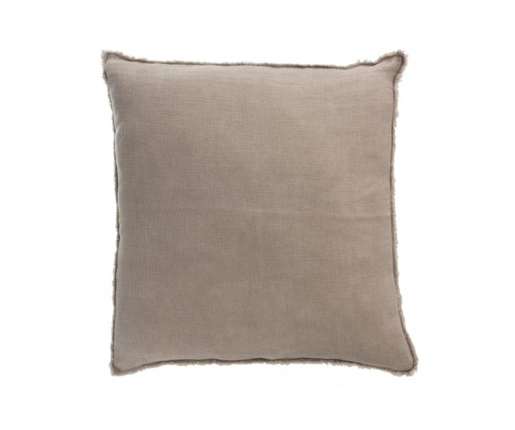 Taupe opraný lněný polštář s třásněmi Stonewashed - 45*10*45 cm J-Line by Jolipa