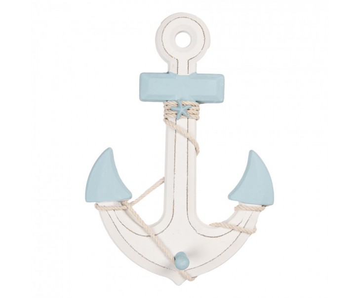 Modro-bílá dřevěná dekorace kotva Anchor Nautic - 22*5*33 cm Clayre & Eef