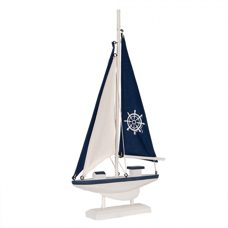 Modro-bílá dřevěná dekorace loďka Boat Nautic - 20*4*37 cm Clayre & Eef Modro-bílá dřevěná dekorace loďka Boat Nautic - 20*4*37 cm Clayre & Eef