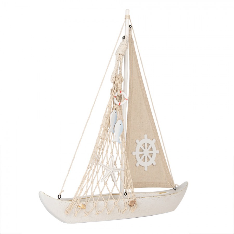 Bílá dřevěná dekorace loďka Boat Nautic - 34*7*38 cm Clayre & Eef Bílá dřevěná dekorace loďka Boat Nautic - 34*7*38 cm Clayre & Eef