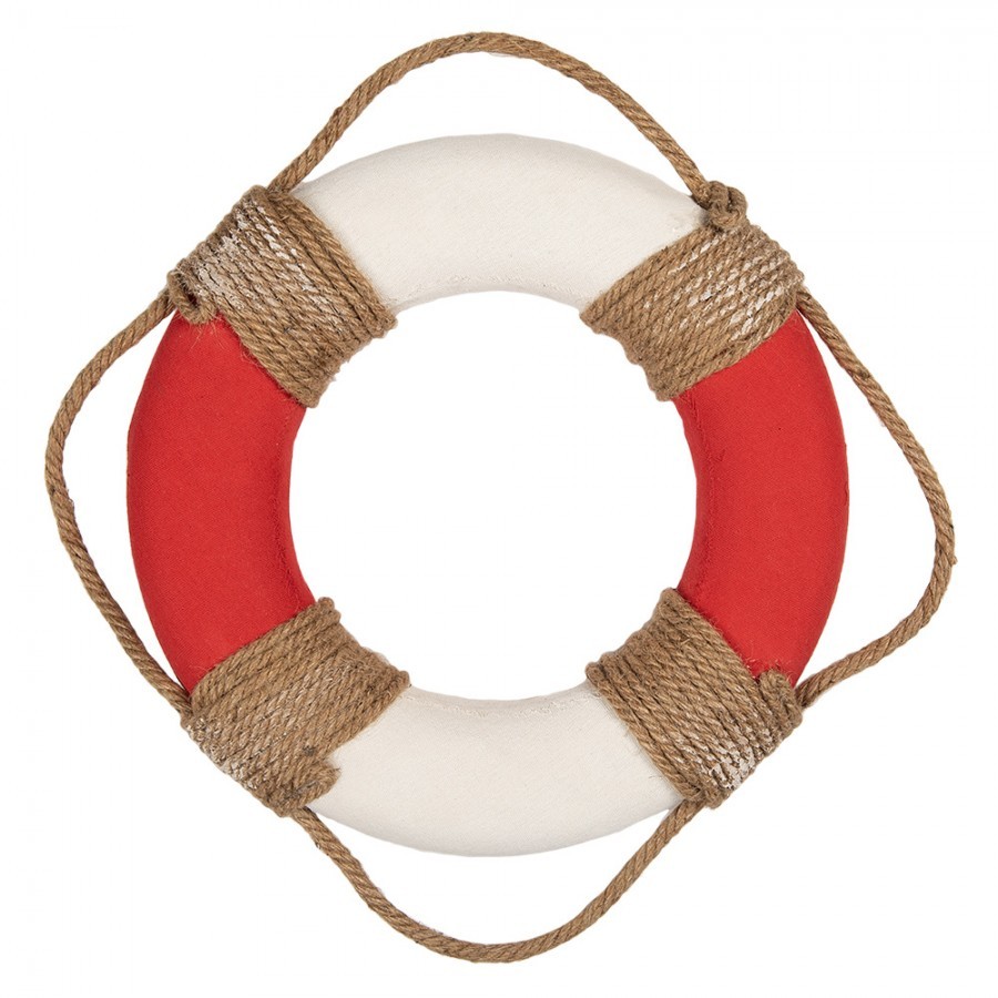 Bílo-červená dekorace záchranný kruh Lifebuoy Nautic - Ø 37*7 cm Clayre & Eef Bílo-červená dekorace záchranný kruh Lifebuoy Nautic - Ø 37*7 cm Clayre & Eef