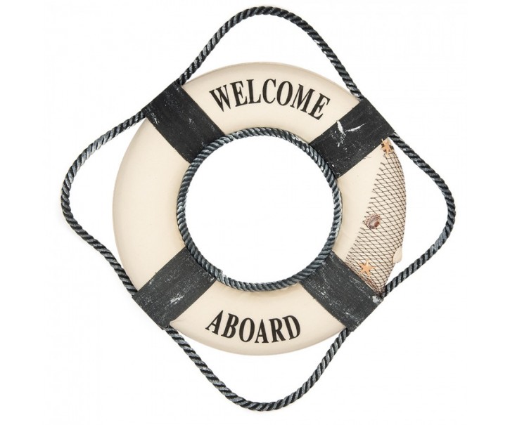 Bílo-modrá dekorace záchranný kruh Lifebuoy Nautic - Ø 31*6 cm Clayre & Eef