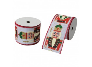 Bílá vánoční stuha s Louskáčky - 6.3 cm * 5 m