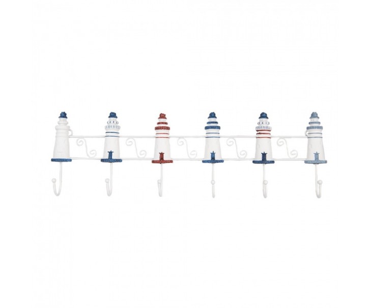 Nástěnný věšák zdobený majáky Lighthouse Nautic - 54*4*17 cm Clayre & Eef