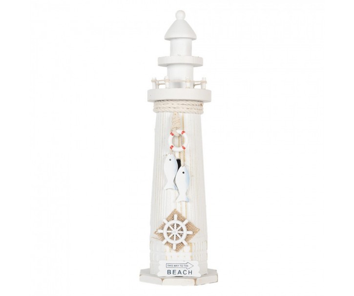 Bílá dřevěná dekorace maják Lighthouse Nautic - Ø 10*32 cm Clayre & Eef