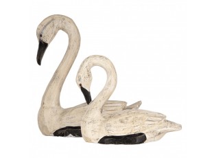 2ks béžová dřevěná dekorace Labuť Swan - 21*10*18 / 26*11*29 cm