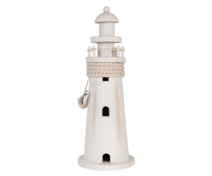 Bílá dřevěná dekorace maják Lighthouse Nautic - Ø 10*30 cm Clayre & Eef