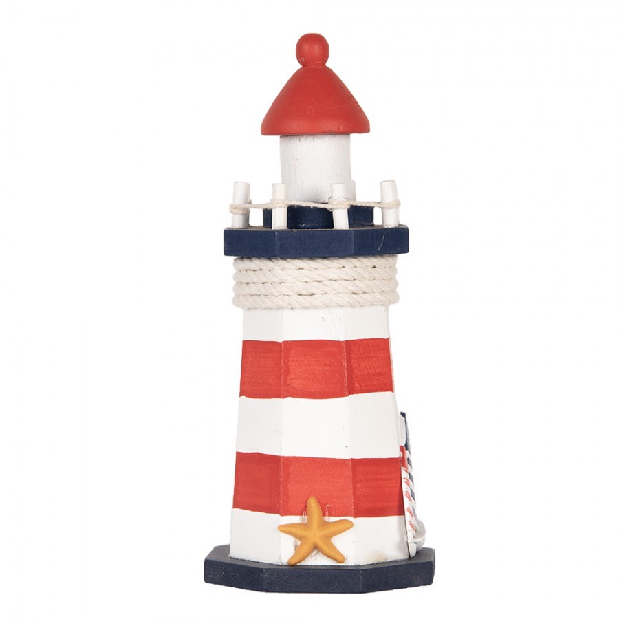 Bílo-červená dřevěná dekorace maják Lighthouse Nautic - Ø 9*19 cm Clayre & Eef Bílo-červená dřevěná dekorace maják Lighthouse Nautic - Ø 9*19 cm Clayre & Eef