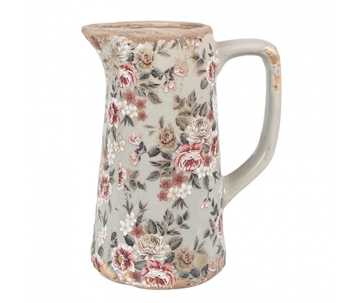 Zelený keramický dekorační džbán s květy Floria M - 16*11*20 cm Clayre & Eef
