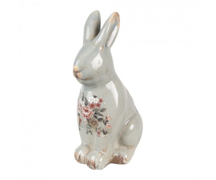 Zelená keramická dekorace králík s květy Floria L - 16*12*27 cm Clayre & Eef