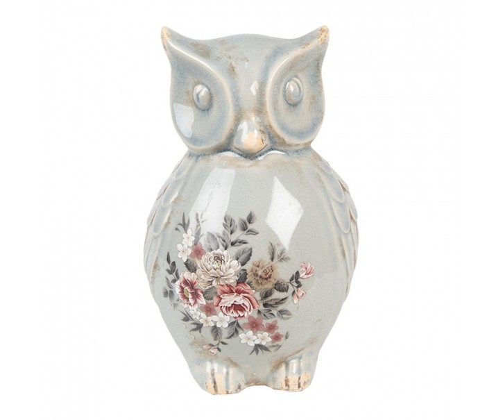 Zelená keramická dekorace sova s květy Floria L - 13*12*22 cm Clayre & Eef