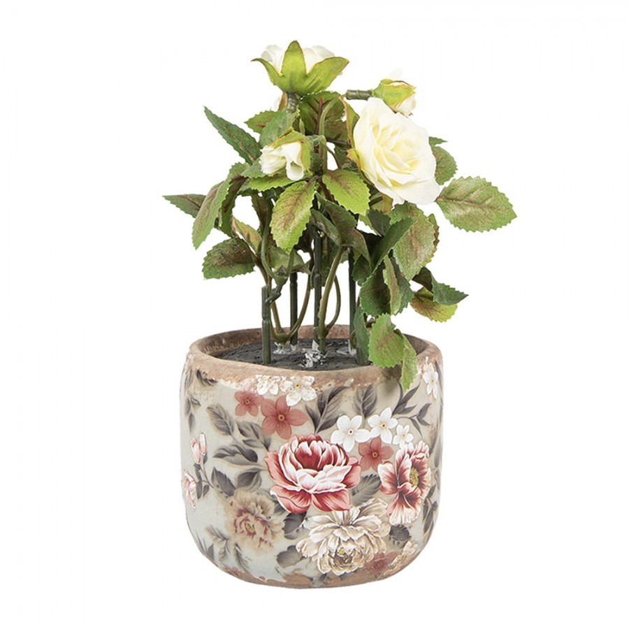 Zelený keramický dekorační květináč s květy Floria XS - Ø 8*7 cm Clayre & Eef Zelený keramický dekorační květináč s květy Floria XS - Ø 8*7 cm Clayre & Eef