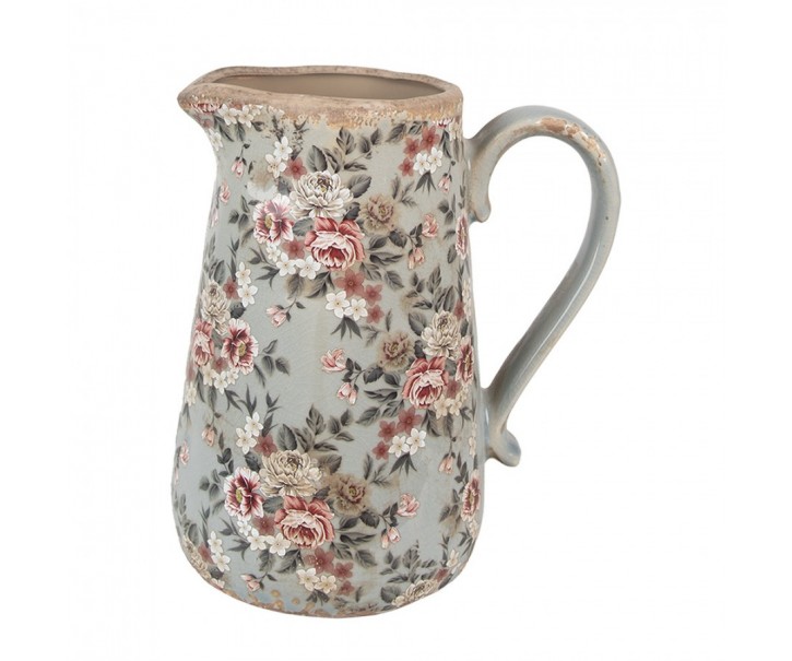 Zelený keramický dekorační džbán s květy Floria L - 21*15*23 cm Clayre & Eef