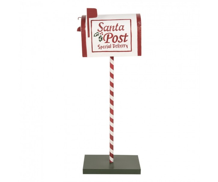 Bílo-červená kovová dekorace schránka na podstavci Santa Post - 19*33*92 cm Clayre & Eef