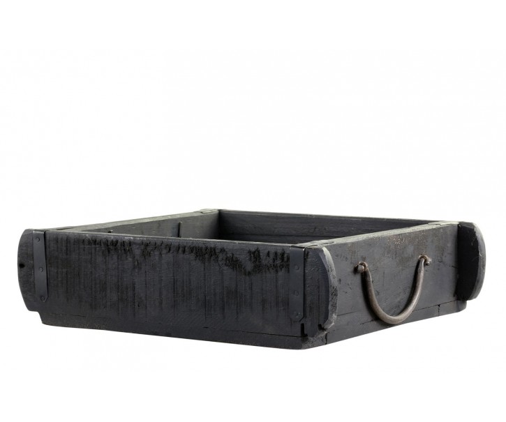 Černá dřevěná retro bedýnka s kovovými uchy Grimaud Brick old - 22*22*7cm Chic Antique