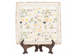 Keramický čtvercový podnos se žlutými kvítky Ylla - 22*22*3 cm