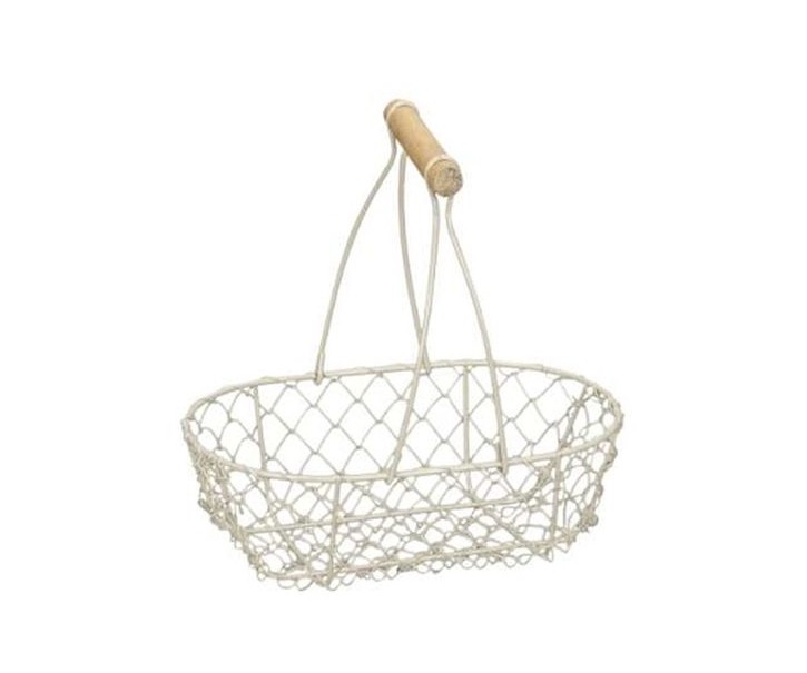 Krémový drátěný dekorační košík s rukojetí - 21*13*8/22 cm Posiwio