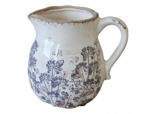 Krémový keramický džbán s květy Fowea M - 16*13*15 cm