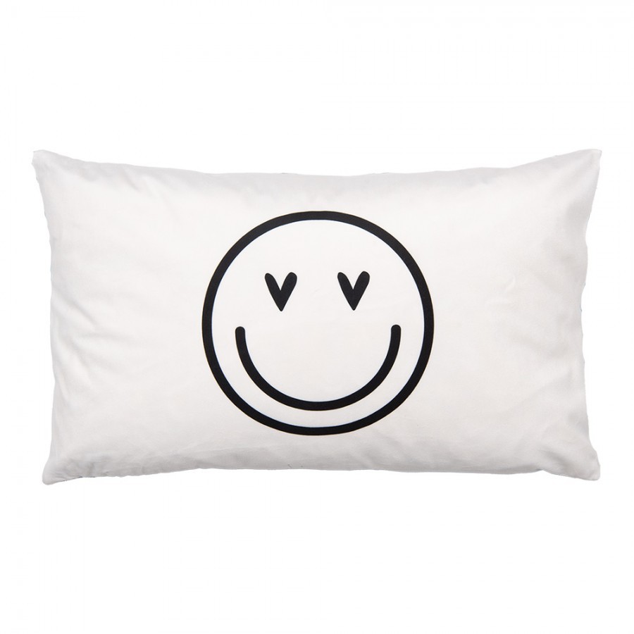 Černo-bílý povlak na polštář se smajlíky Heart & Smile - 30*50 cm Clayre & Eef Černo-bílý povlak na polštář se smajlíky Heart & Smile - 30*50 cm Clayre & Eef