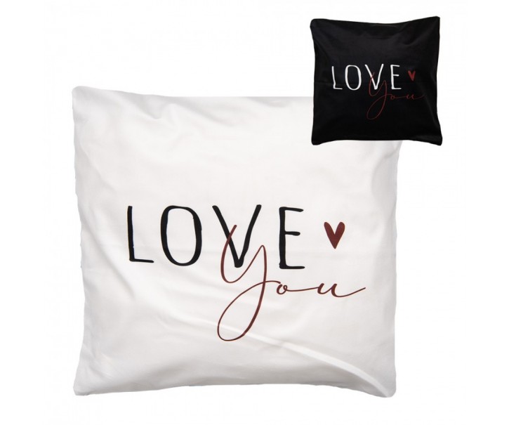 Bílo-černý povlak na polštář se srdíčkem Love you Heart & Smile - 45*45 cm Clayre & Eef