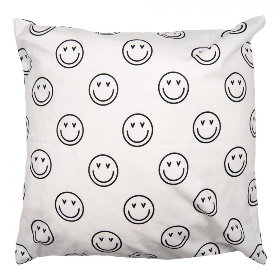 Černo-bílý povlak na polštář se smajlíky Heart & Smile - 45*45 cm Clayre & Eef Černo-bílý povlak na polštář se smajlíky Heart & Smile - 45*45 cm Clayre & Eef