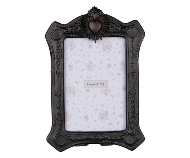 Černý fotorámaček zdobený srdcem - 15*3*22 cm / 10*15 cm Clayre & Eef