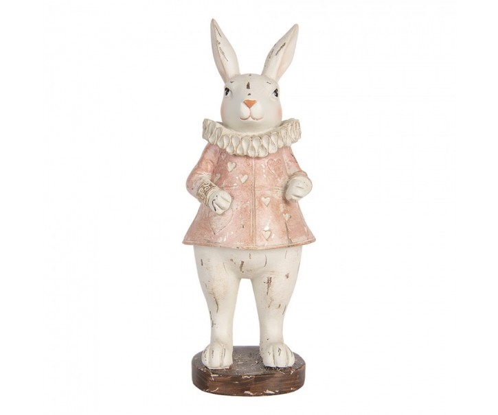 Dekorace antik králík v růžových šatech se srdíčky - 11*10*29 cm Clayre & Eef
