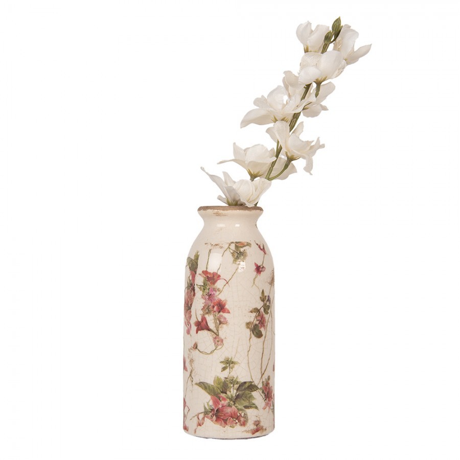 Béžová antik keramická váza s květy Lilie - Ø 8*20 cm Clayre & Eef Béžová antik keramická váza s květy Lilie - Ø 8*20 cm Clayre & Eef