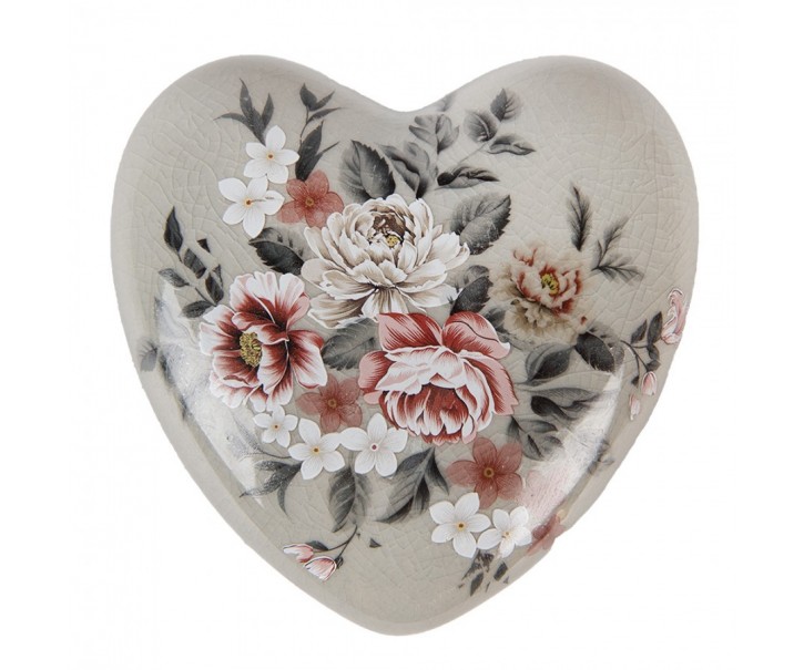 Zelená keramická dekorace srdce s květy Floria - 11*11*4 cm Clayre & Eef