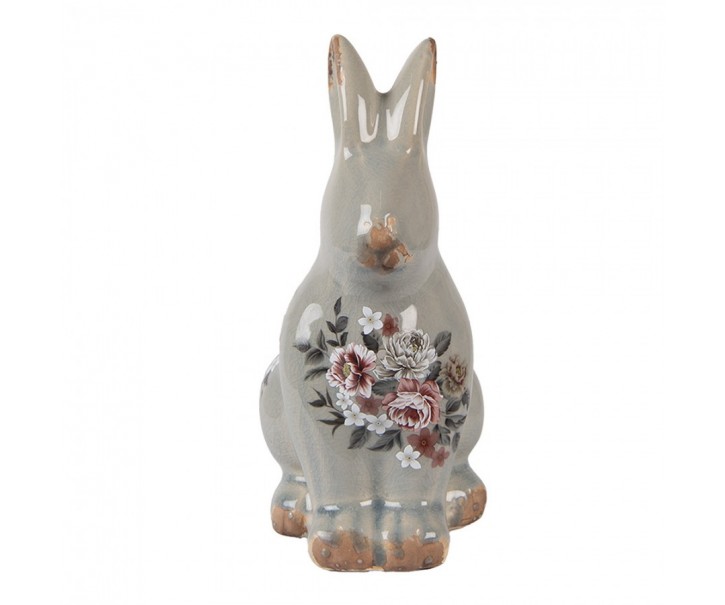 Zelená keramická dekorace králík s květy Floria M - 13*10*21 cm Clayre & Eef