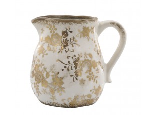 Béžový baňatý keramický džbán se zlatými květy Melun gold - 13*16 cm