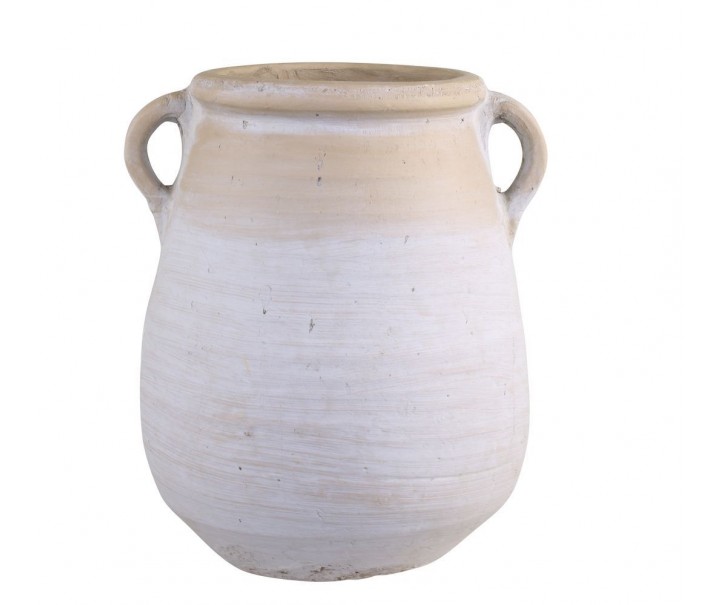 Šedo-béžová antik váza s oušky French Unique M - 27*25*31cm Chic Antique