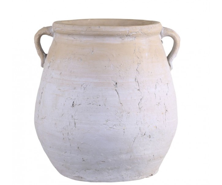 Šedo-béžová antik váza s oušky French Unique L - 34*33*35 cm Chic Antique