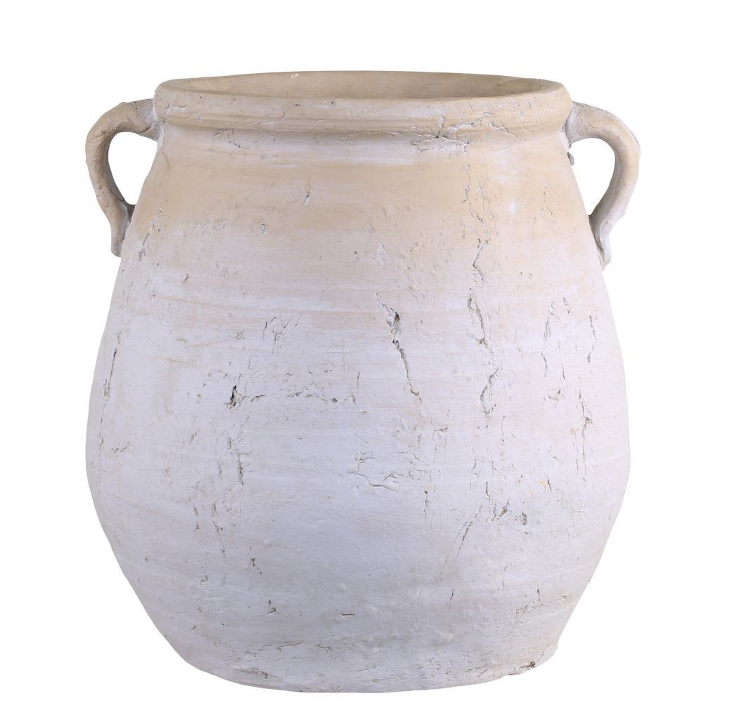 Šedo-béžová antik váza s oušky French Unique L - 34*33*35 cm